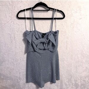 Windsor Light Blue Glitter Bow Front Romper Spaghetti Strap AP1670BWD NWT L